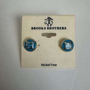 NEW Brooks Brothers Turquoise Gold Enamel Stud Earrings Nickel Free Button Style